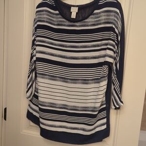 Zenergy By Chico's Navy and White Striped Women's Top